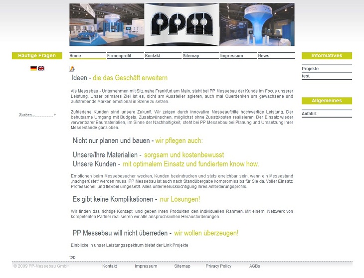 Website PP-Messebau und Service GmbH
